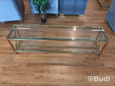 TV-bänk/ sidobänk, guld/ glas, 180 cm