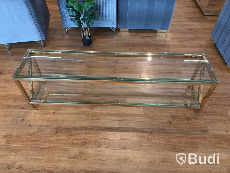 TV-bänk/ sidobänk, guld/ glas, 180 cm