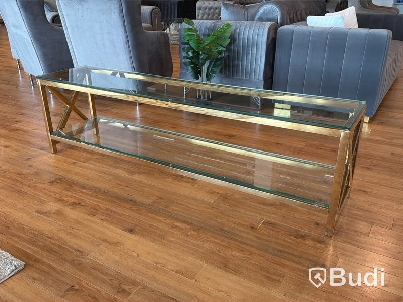 TV-bänk/ sidobänk, guld/ glas, 180 cm