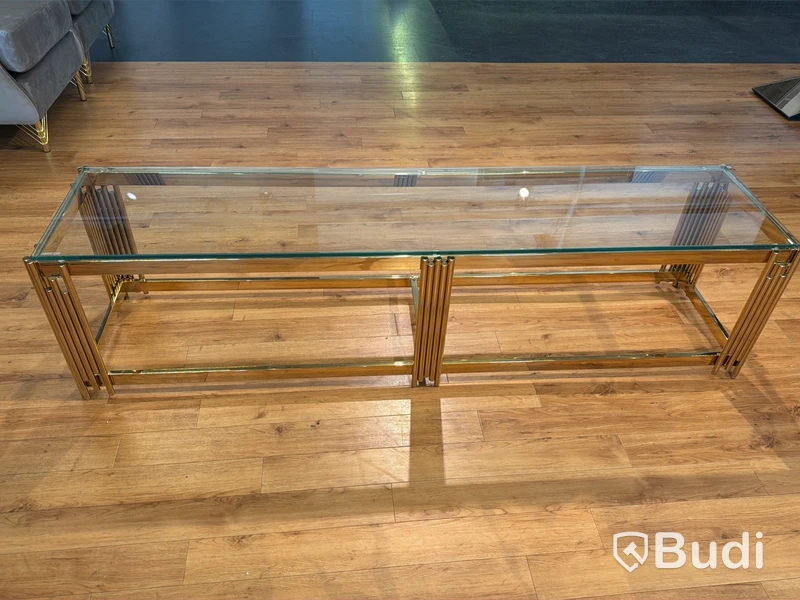 TV-bänk/ sidobänk, guld/ glas, 180 cm
