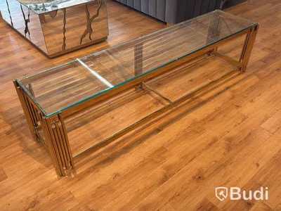 TV-bänk/ sidobänk, guld/ glas, 180 cm