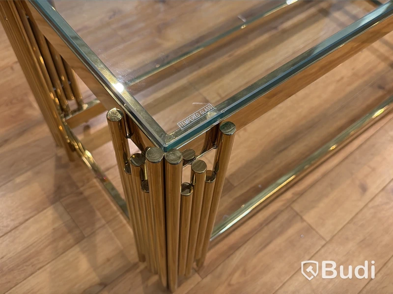 TV-bänk/ sidobänk, guld/ glas, 180 cm