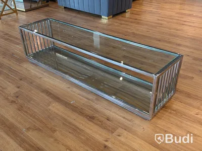 Sidobänk med glasskivor, 180 cm