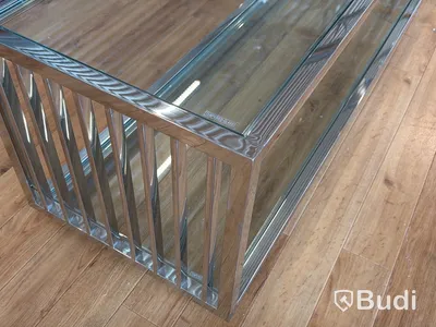 Sidobänk med glasskivor, 180 cm
