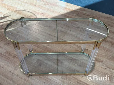 Sidobord, guld/ glas, 120 cm