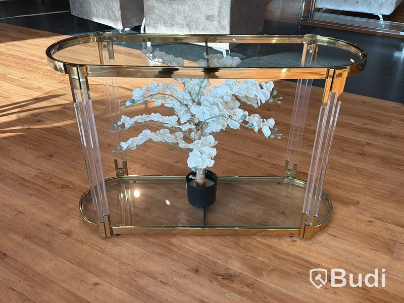 Sidobord, guld/ glas, 120 cm