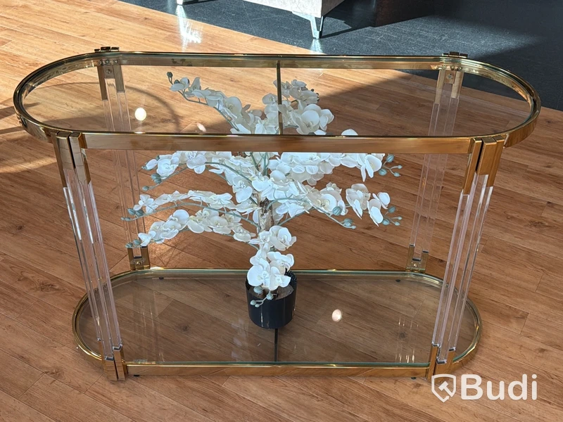Sidobord, guld/ glas, 120 cm
