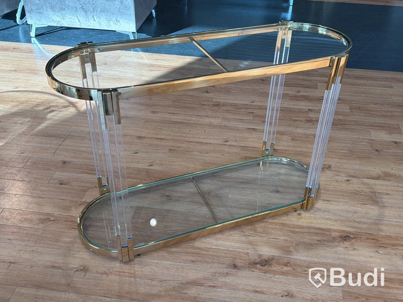 Sidobord, guld/ glas, 120 cm