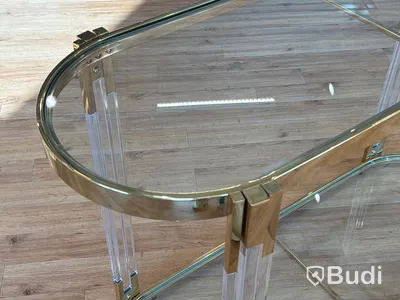 Sidobord, guld/ glas, 120 cm