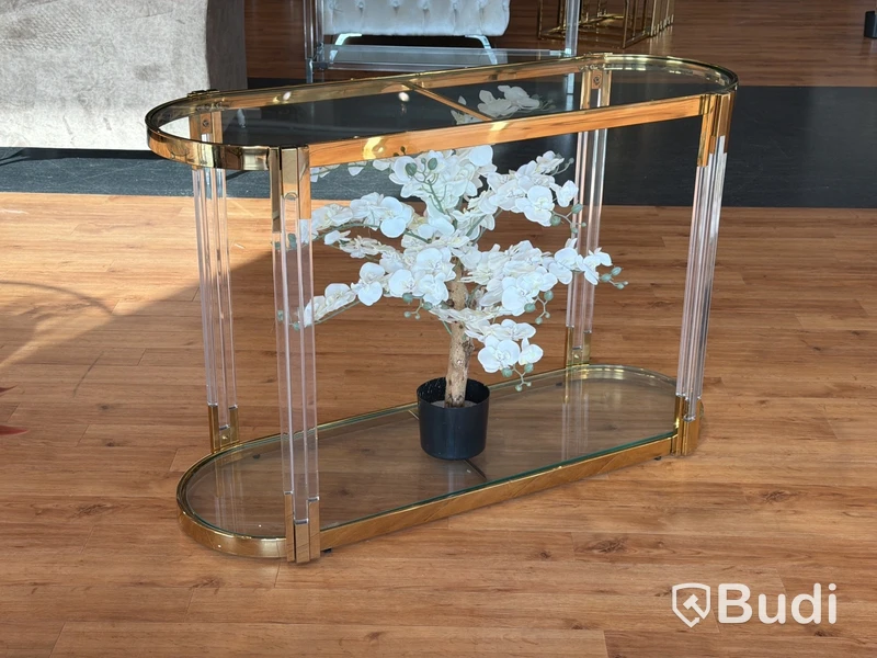 Sidobord, guld/ glas, 120 cm