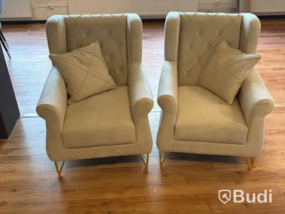 2 st fåtöljer, beige sammet