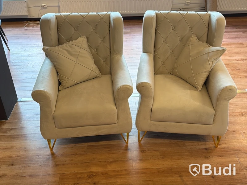 2 st fåtöljer, beige sammet