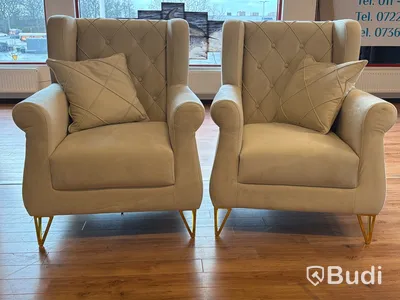 2 st fåtöljer, beige sammet