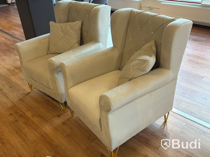 2 st fåtöljer, beige sammet
