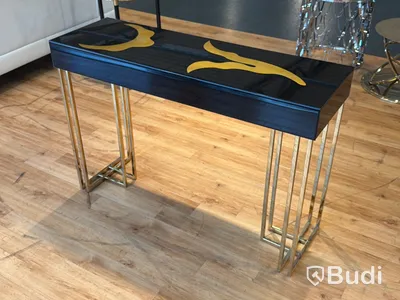 Sidobord, guld/ svart, 120 cm