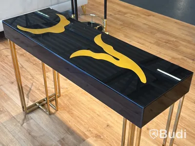 Sidobord, guld/ svart, 120 cm