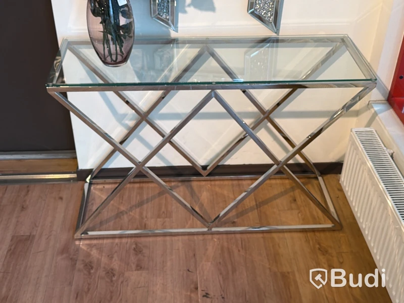 Sidobord med glasskiva, 120 cm