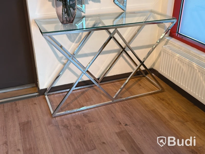 Sidobord med glasskiva, 120 cm