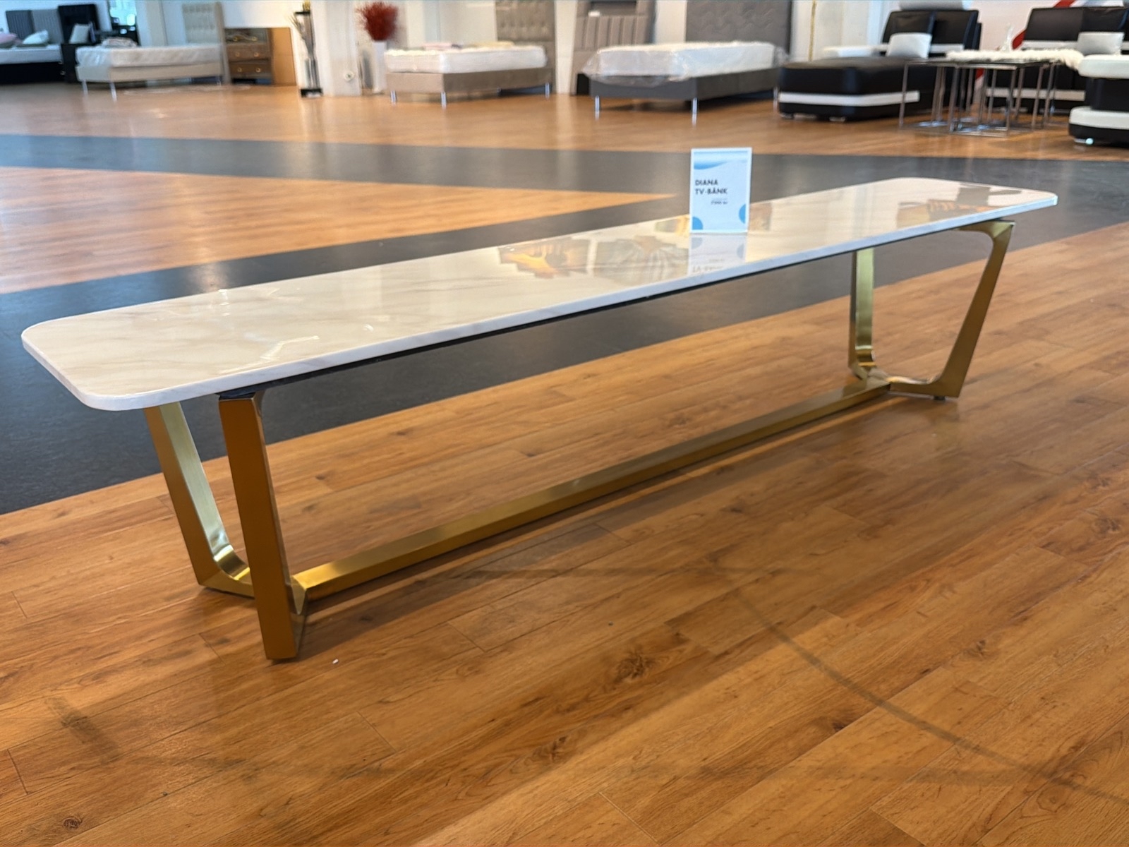 TV-bänk/ sidobänk med stenmönstrad skiva, 200 cm