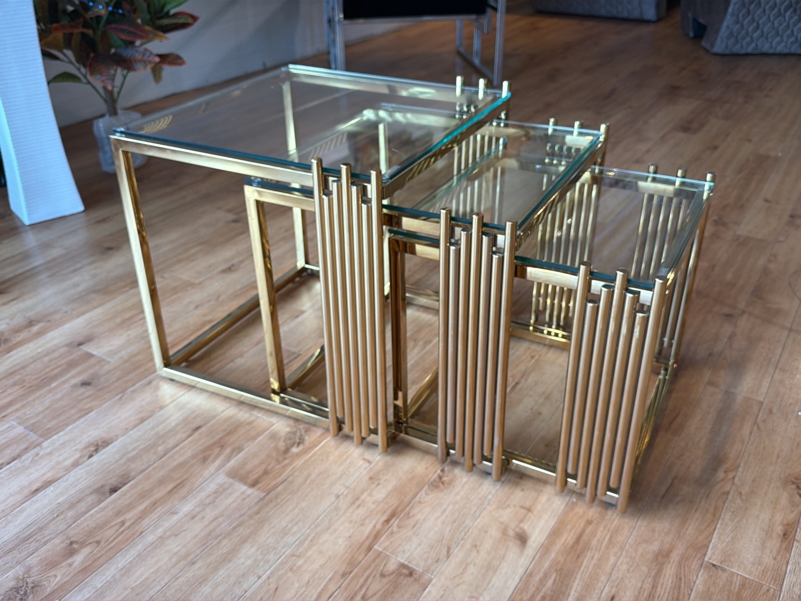 Satsbord, 3 del, guld/ glas