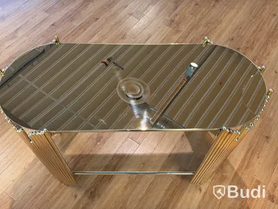 Sidobord, guld och bronsfärgad spegelskiva, 110 cm