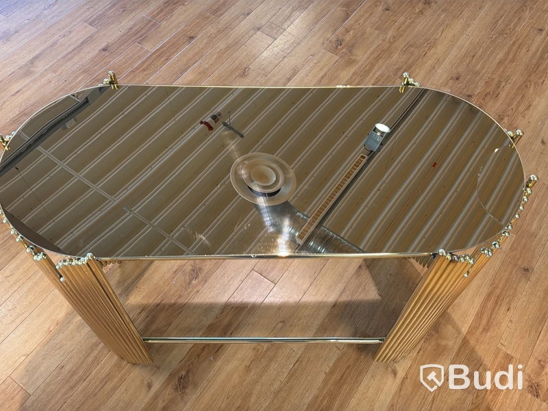 Sidobord, guld och bronsfärgad spegelskiva, 110 cm
