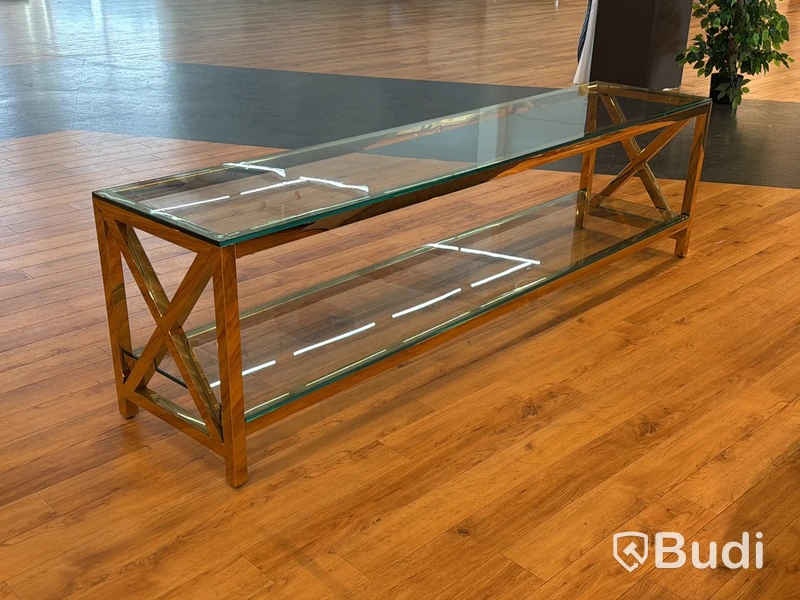 TV-bänk/ sidobänk, guld/ glas, 180 cm