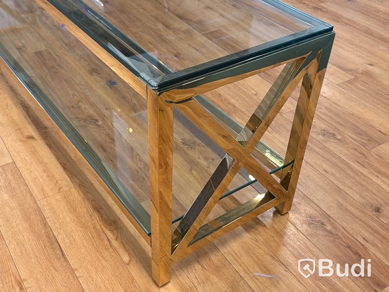 TV-bänk/ sidobänk, guld/ glas, 180 cm