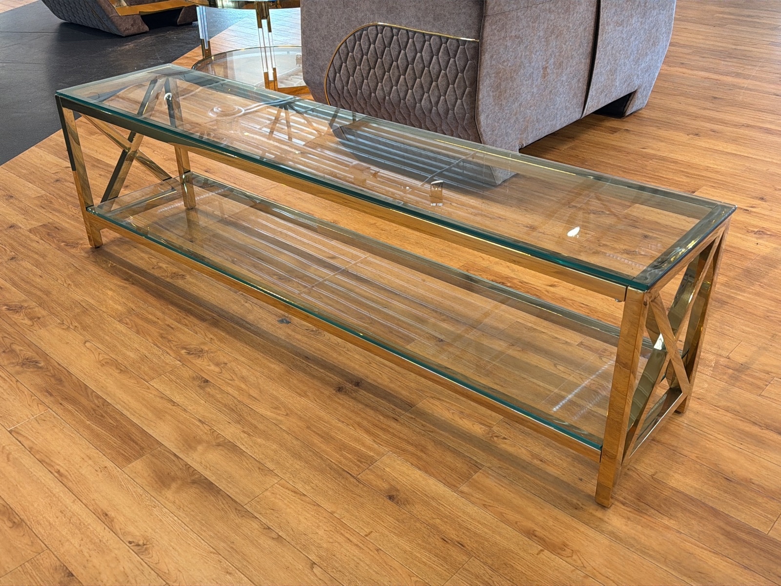 TV-bänk/ sidobänk, guld/ glas, 180 cm