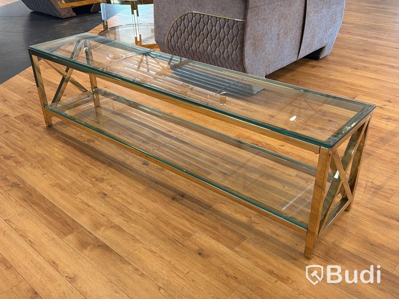 TV-bänk/ sidobänk, guld/ glas, 180 cm