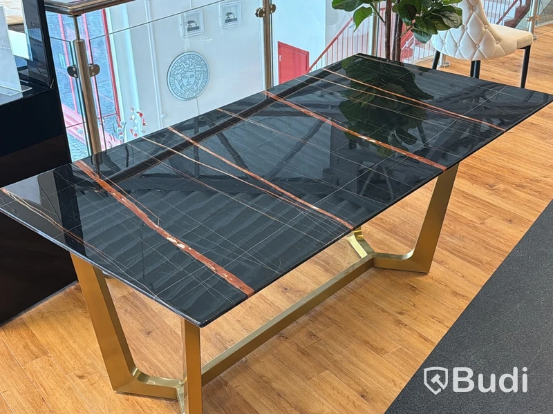 Matbord, svart/ guld, 180x90 cm