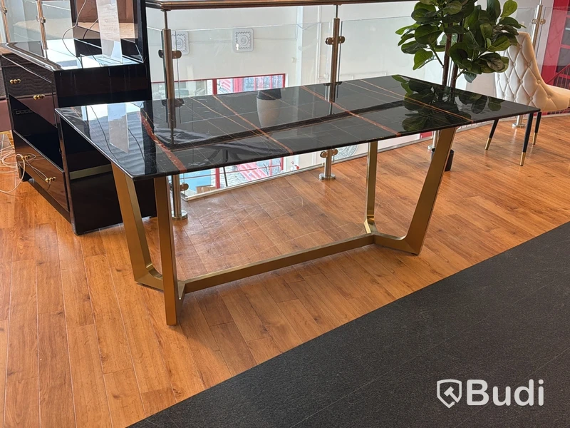Matbord, svart/ guld, 180x90 cm