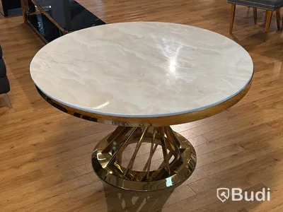 Matbord, guld/ stenimitation, Ø 130 cm