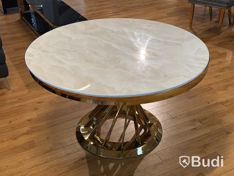 Matbord, guld/ stenimitation, Ø 130 cm