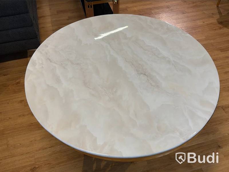 Matbord, guld/ stenimitation, Ø 130 cm