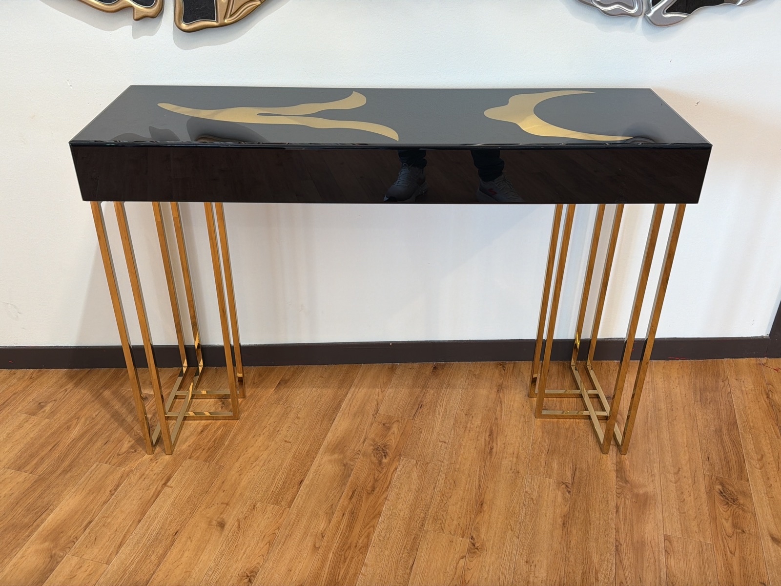 Sidobord, guld/ svart, 120 cm