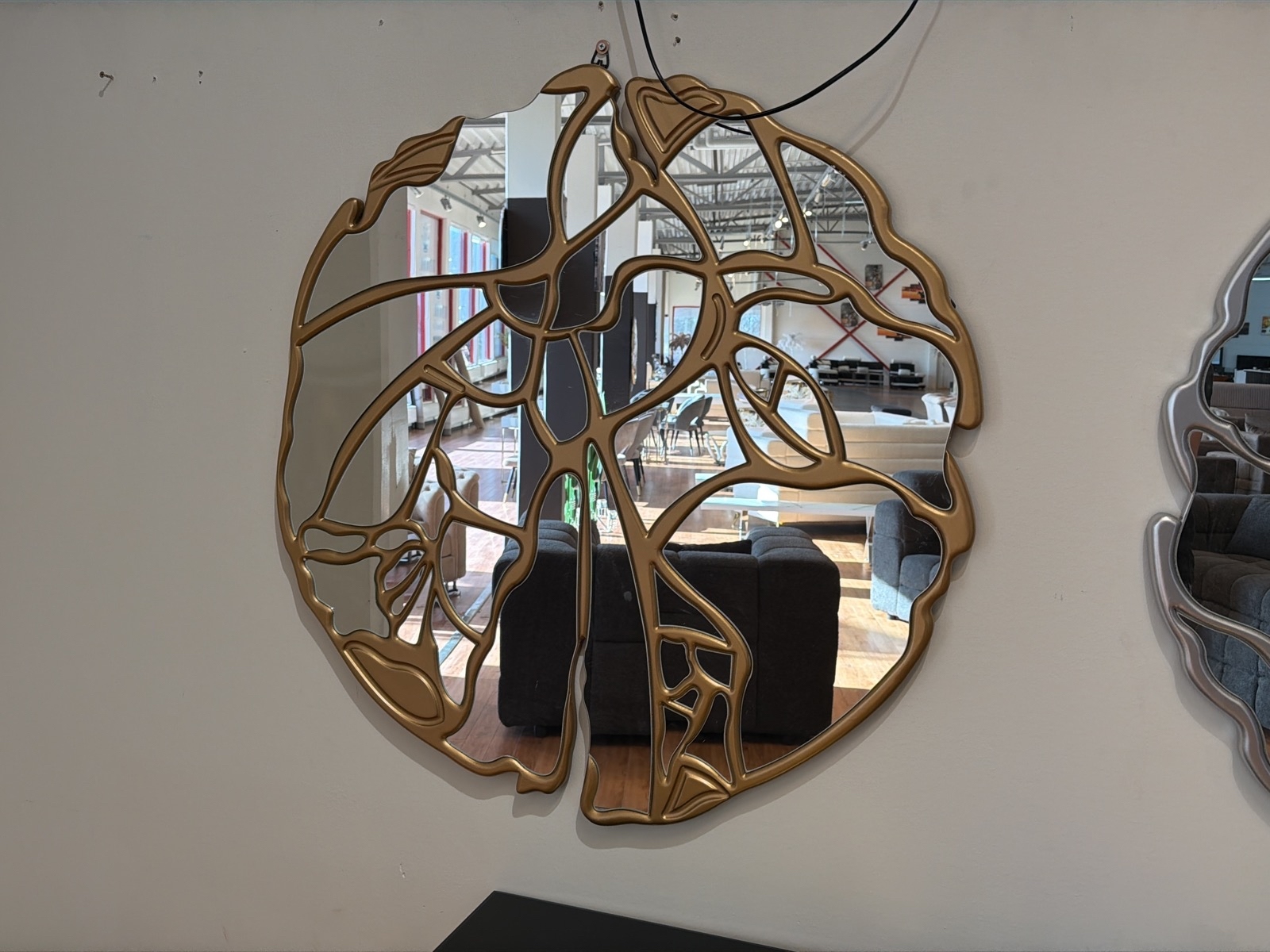 Spegel, guld, ∅ 90 cm