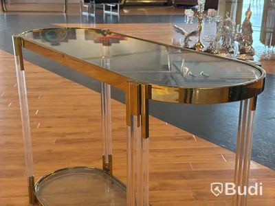 Sidobord, guld/ glas, 120 cm