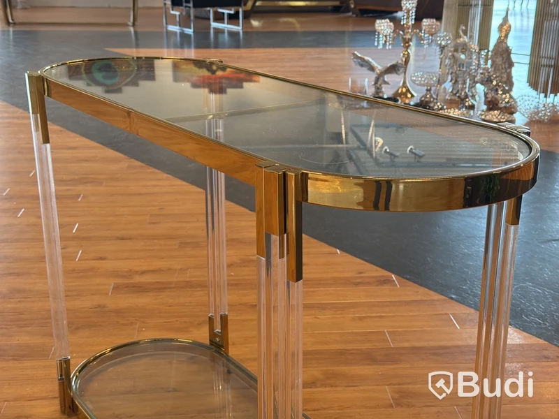 Sidobord, guld/ glas, 120 cm