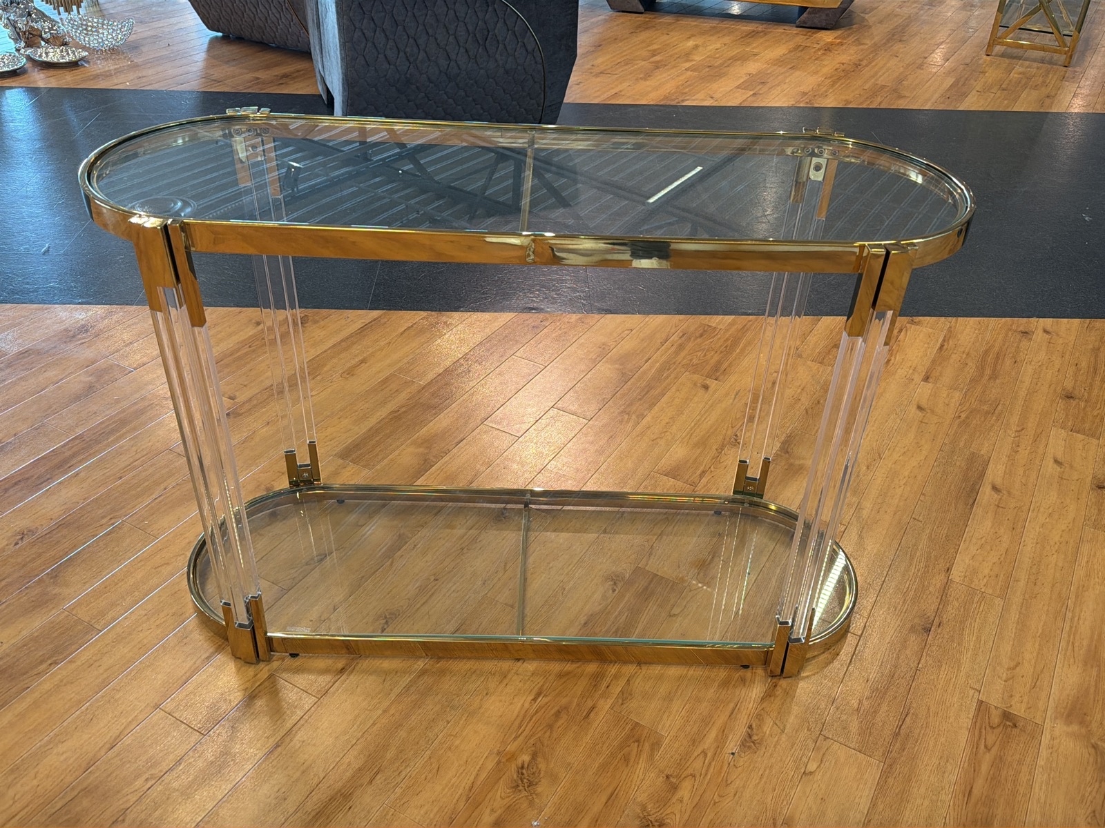 Sidobord, guld/ glas, 120 cm