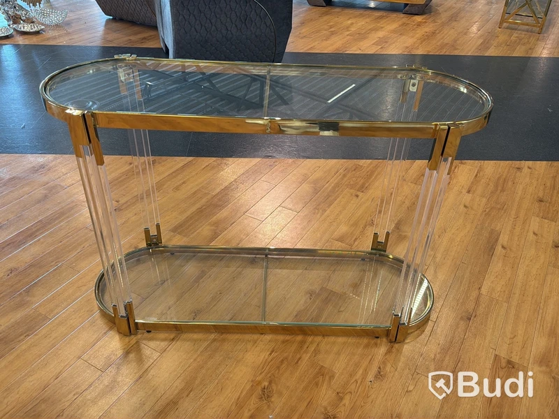 Sidobord, guld/ glas, 120 cm