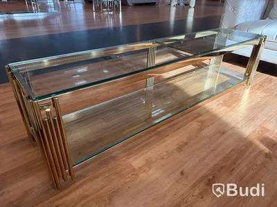 TV-bänk/ sidobänk, guld/ glas, 180 cm