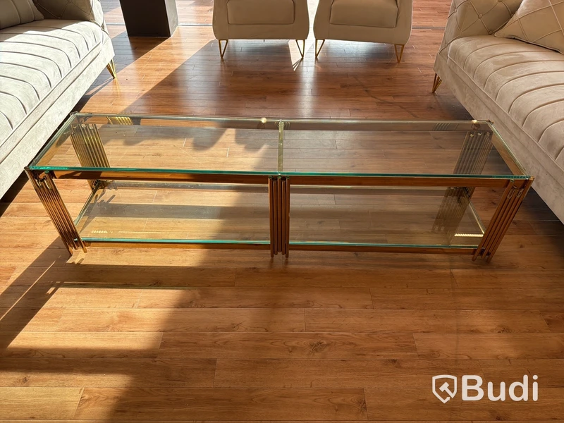 TV-bänk/ sidobänk, guld/ glas, 180 cm