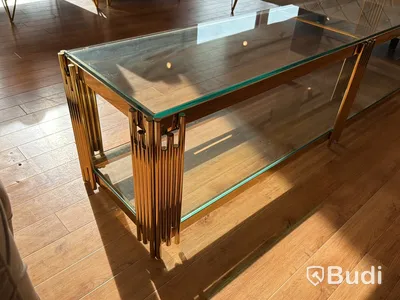 TV-bänk/ sidobänk, guld/ glas, 180 cm