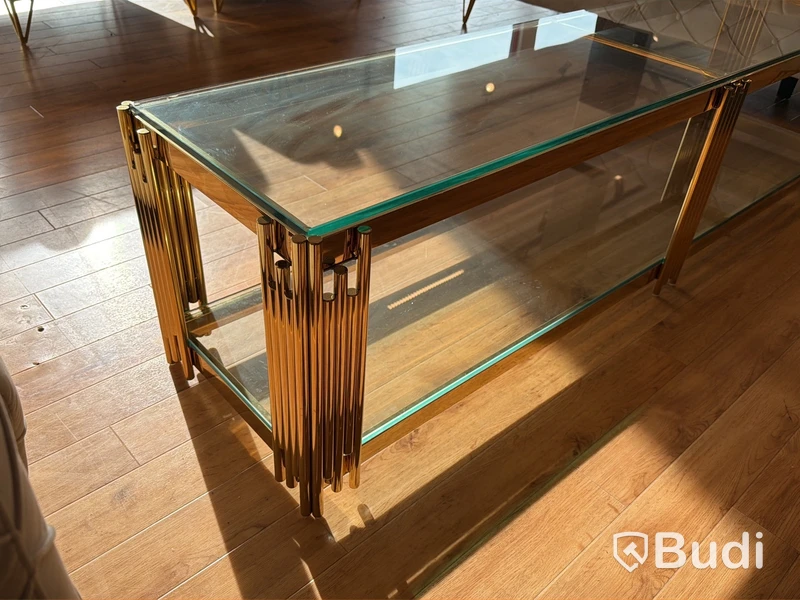 TV-bänk/ sidobänk, guld/ glas, 180 cm