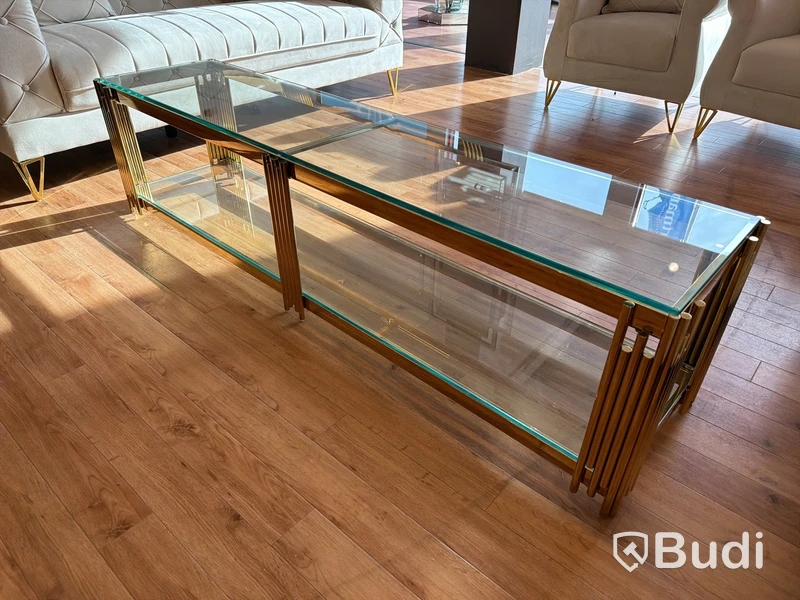TV-bänk/ sidobänk, guld/ glas, 180 cm