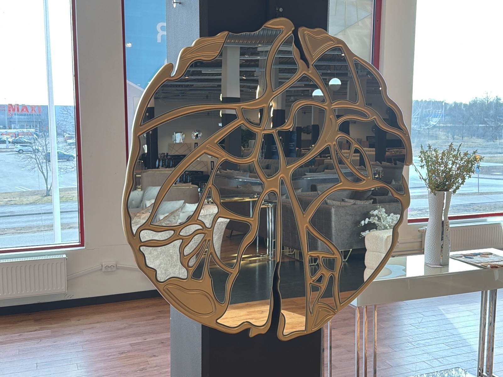 Spegel, guld, ∅90 cm