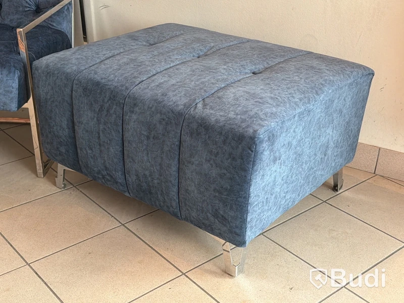 Fåtölj samt sittpuff, blå sammet