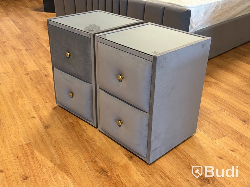 2 st sängbord, mörkgrå sammet