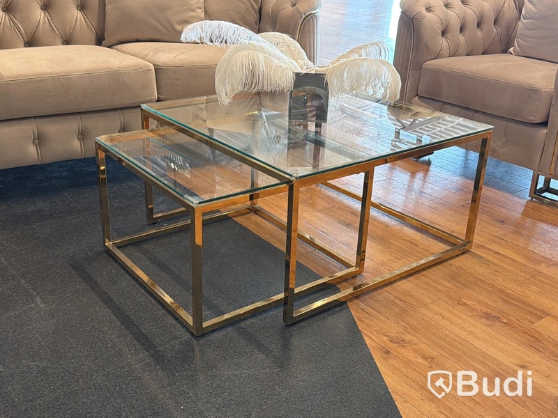 Soffbord, 2 delar, glas/ guld